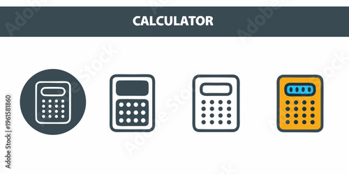 Four different calculator designs displayed in a linear arrangement