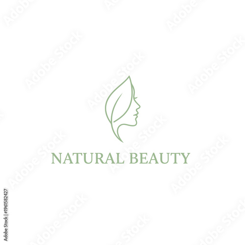 Natural Beauty Woman Face and Leaf Logo