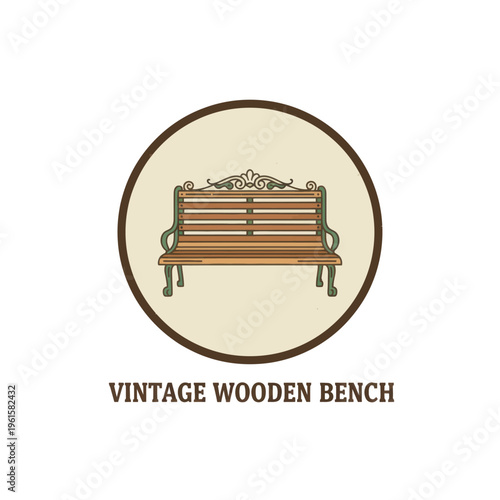 Classic Vintage Wooden Park Bench Illustration