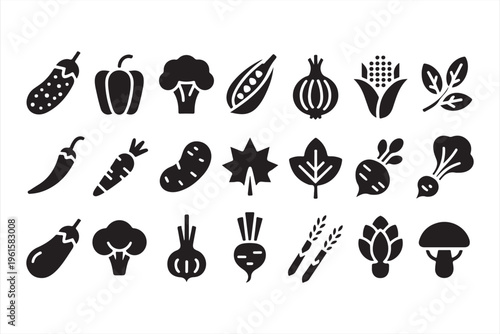 Organic Vegetable Icons Set with Fresh Farm Produce and Healthy Food
