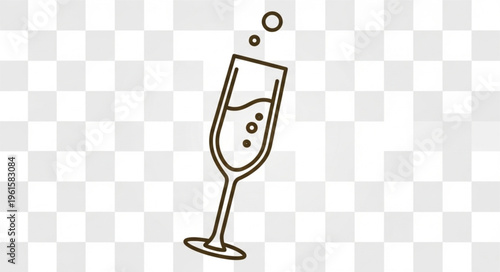 Elegant Champagne Flute Icon with Bubbles, Celebration and Toast Symbol.