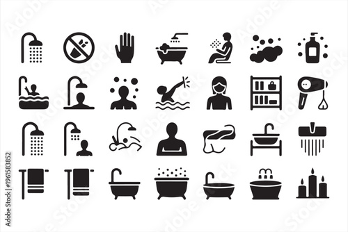 Bathroom Outline Icons for Cleaning, Personal Care and Home Design