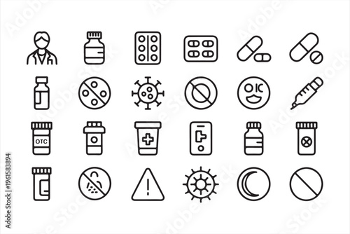Medical and Healthcare Icons Set with Medicine and Pharmacy Symbols
