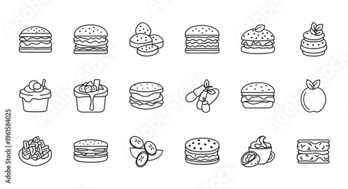 Collection of Hand-Drawn Burger and Fast Food Icons.