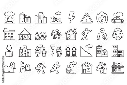 Emergency Situation Icons Set with Warning, Hazard and Protection Symbols