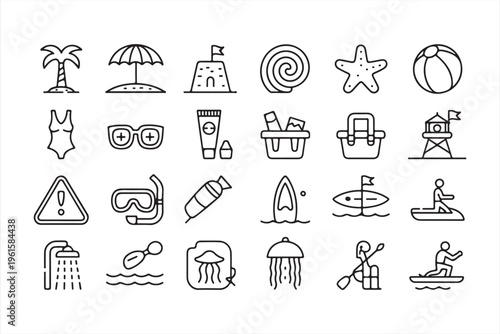 Beach Vacation Icons Collection for Summer Holiday and Tourism Design