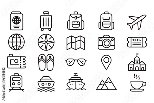 Global Travel Icons Collection with Destination and Navigation Concepts