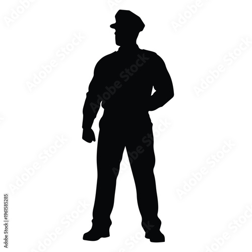 Silhouette of a police officer or security guard standing