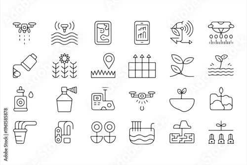 Farming and Agrotech Icons Collection for Crop Monitoring and Soil Analysis