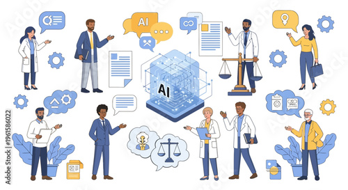 Professionals discuss artificial intelligence applications in hazardous environments with various intelligence tools.