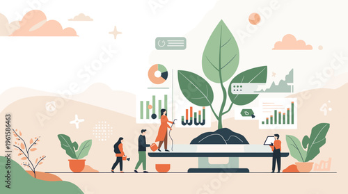 A serene and modern illustration of tree branches on a simple landscape background, evoking a sense of calmness and tranquility.