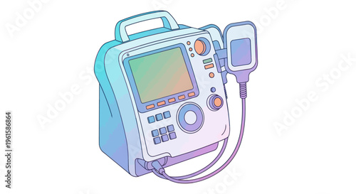 Medical Defibrillator Device Illustration, Cardiac Arrest Emergency Equipment