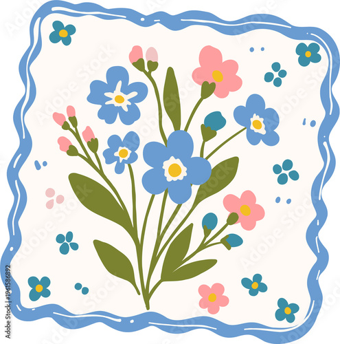 Blue Floral Bouquet Illustration