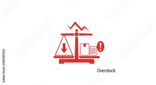 Red Icon: Overstock Concept - Scale Balancing Inventory and Falling Stock Market Graph