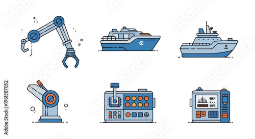 Industrial Automation and Marine Technology Icons Set