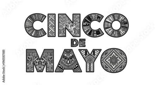 Cinco de mayo celebratory text with traditional mexican patterns