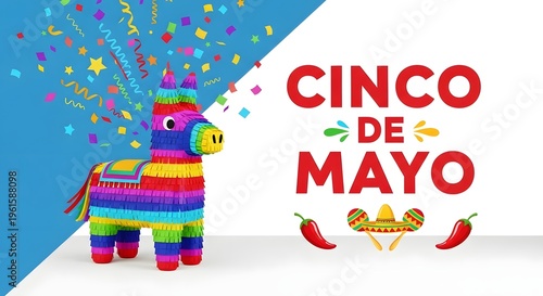 Vibrant cinco de mayo celebration with colorful pi ata and confetti