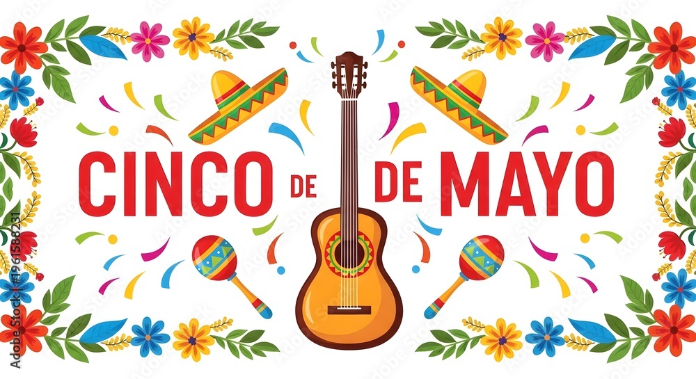 Fototapeta premium Vibrant cinco de mayo celebration with guitar and traditional elements