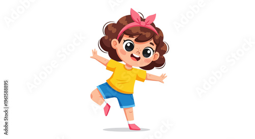 Happy Cartoon Girl Dancing with Joy, Energetic Kid Having Fun