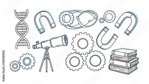 Scientific Concepts: An artistic depiction of intricate scientific concepts, with meticulously crafted gears, magnets, and the double helix of DNA. A visual exploration of the universe.