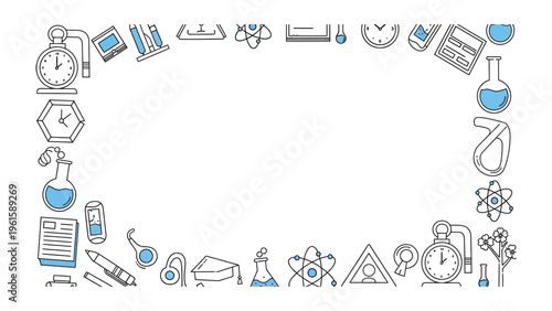 Science Icons Frame: A meticulously drawn frame, composed of science-related icons, perfectly encapsulates the essence of education, exploration, and the pursuit of knowledge.