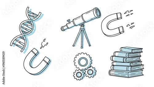 Science Symbols: A collection of meticulously illustrated science symbols, each representing a crucial field of study, perfect for educational or scientific projects. 
