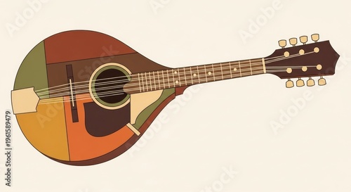 Colorful Mandolin Guitar Vector Illustration.