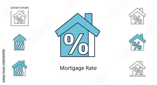 Mortgage Rate Icon Set: House with Percentage Sign, Finance Concept