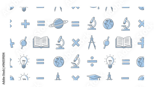 Mathematics and Science: Illustrative of mathematical and scientific concepts, this artistic design features a variety of icons representing elements of education and study. 