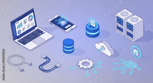 Isometric Technology Icons Set for Digital Business and Data.