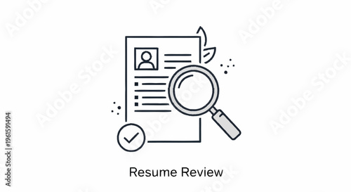 Magnifying glass over resume document with checkmark and leaves.
