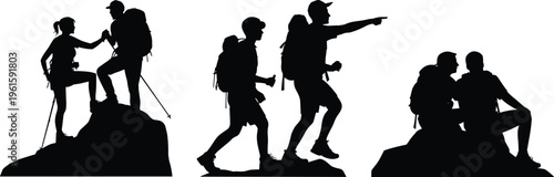 Set of black silhouettes showing a man in depressed poses including head bowed and face in hands for mental health