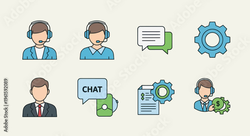 Customer Service Icons: Support, Chat, Business, Technical Assistance, and Finance