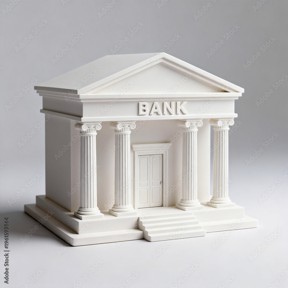 Obraz premium White Model Bank Building with Columns