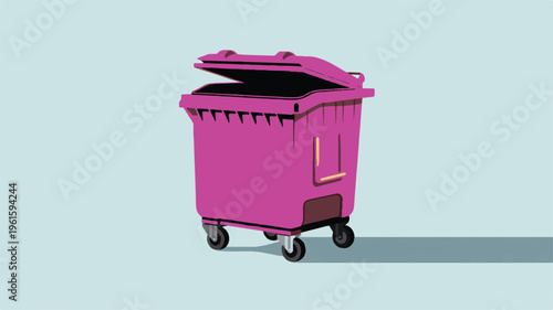 Waste Disposal Unit: A sturdy pink waste container, lid ajar, stands on a paved surface, its design emphasizing the utilitarian nature of waste management.