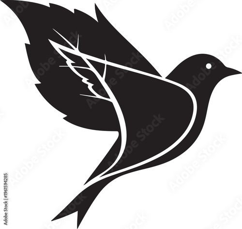 Black and White Bird Silhouette with Broken Wing Graphic Design