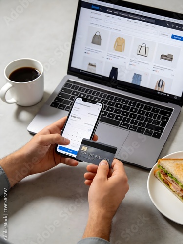 Person using phone and credit card for online shopping