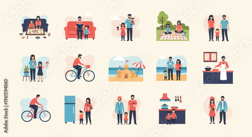 Family Activities Collage: Diverse Leisure and Home Life Scenes