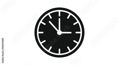 Simple Black Clock Icon with White Hands on White Background