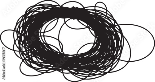 Abstract black scribbles on white background chaotic mess