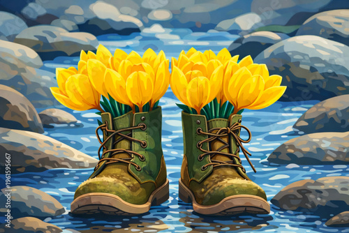 hiking boots in the snow