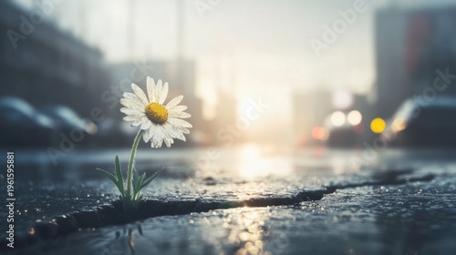 Resilient Wildflower Growing Through Urban Pavement