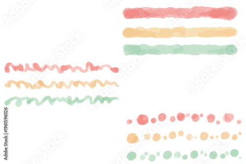 水彩のぬくもりシリーズ 幼稚園・保育園向け 水彩ライン素材 詰め合わせセット 全形状・3色