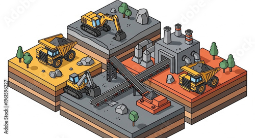 Isometric Mining Operation - A Detailed Illustration of Industrial Extraction.