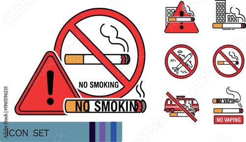 Print No Smoking and No Vaping Signage Warning Icon Set