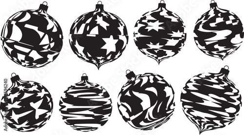 Black and White Christmas Ornaments Vector Illustration Set