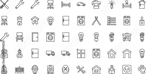 Home Appliances and Tools Icon Set with Household, Repair, and Maintenance Symbols for Domestic Services, Home Improvement, and DIY Projects Vector Collection