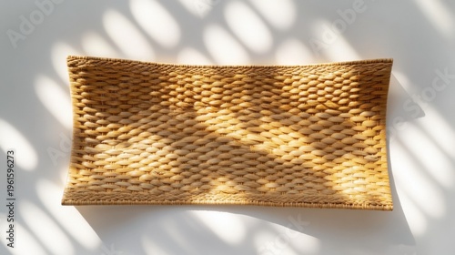Woven Natural Mat Surface with Sunlight Shadows