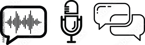 Communication and recording icons featuring voice message microphone and group chat