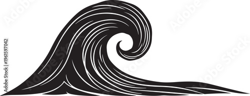 Black wave graphic illustration with white lines on white background